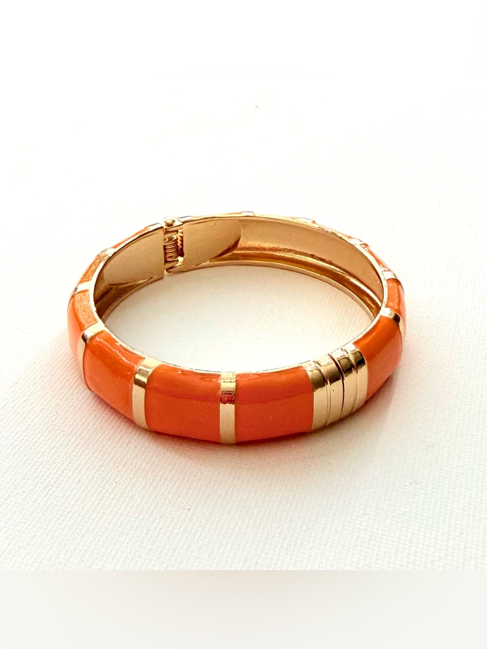 Gold-Tone Orange Enamel Bangle Hinge Bracelet Brand New